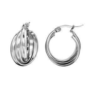 Triple Silver Hoop Earrings – 20mm Layered 316L Stainless Steel Crossover Hoops